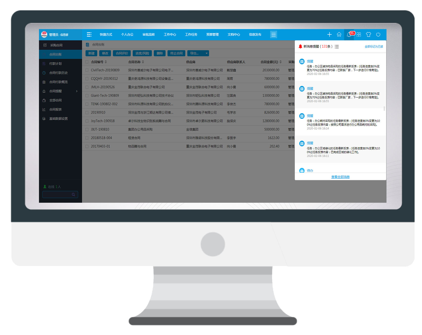 用華天動力OA系統管理采購合同，省錢！省錢！省錢！
